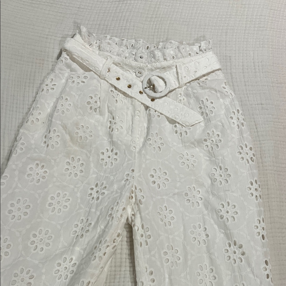 White Eyelet Pants with Belt